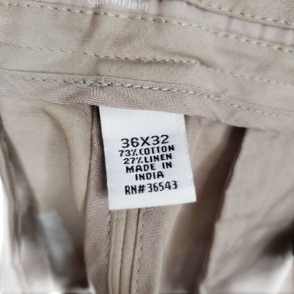 Calvin Klein Flat Front Straight Leg Slim Linen Blend Dress Pants Beige Sz 36x32 - Picture 8 of 13